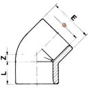 PVC Winkel 45° 2xIG  Innengewinde (3/4") 24,66mm