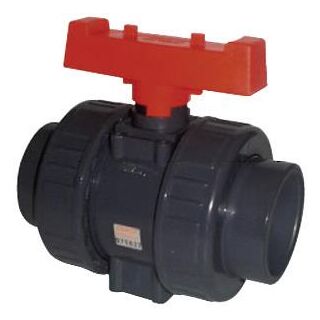 PVC ind. ball valve 20mm 2 x union PN16