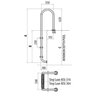 Ladder AISI316 straight Plus 3-steps