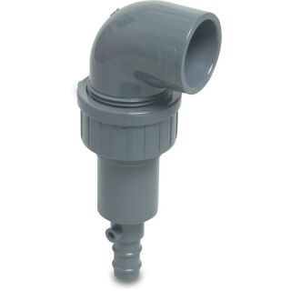 Ablaufventil 90° PVC-U 32 mm x 1 1/4" Klebemuffe x Schlauchtülle 6bar Grau