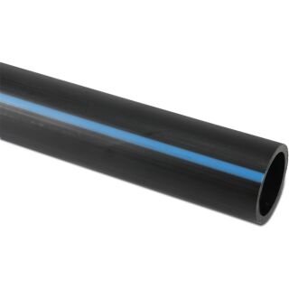 Gerade Druckrohr PE80 20 mm x 2,0 mm Glatt SDR 11 12,5bar Schwarz/Blau 1m DVGW