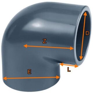 PVC Winkel 90°  1½"  Imperial Klebemuffe / Innengewinde 16bar Grau
